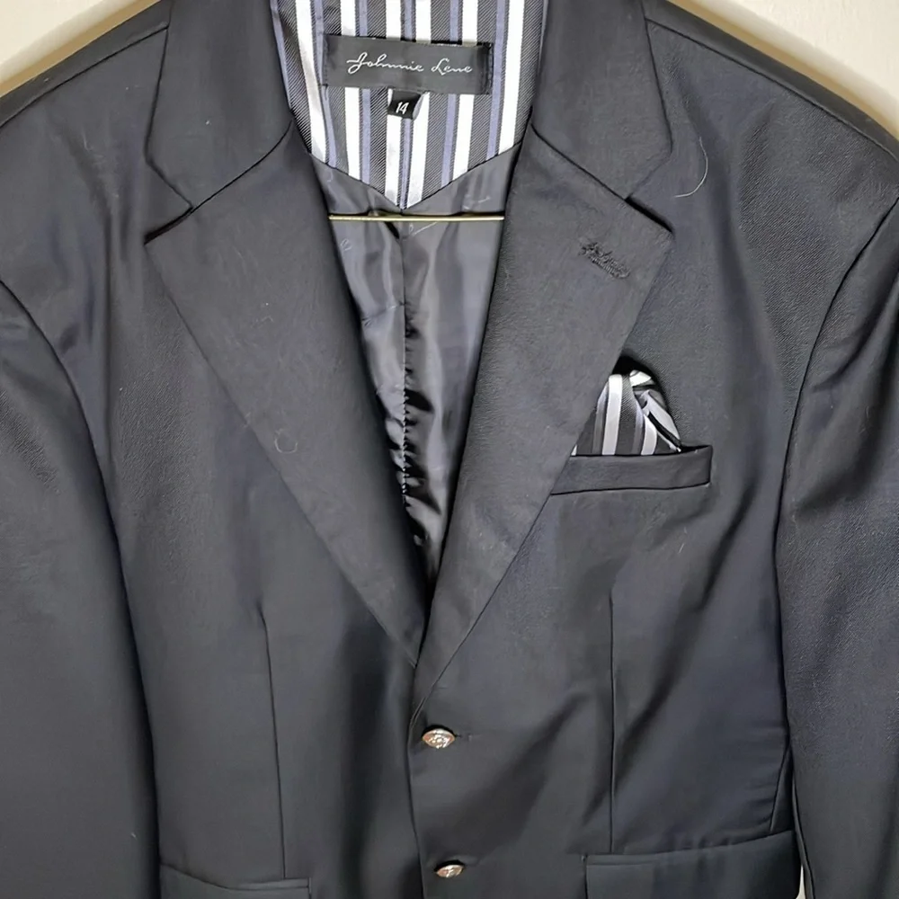 JOHNNIE LANE Boys 14 Black 2-Button‎ Blazer Contrast Lining Church School Party